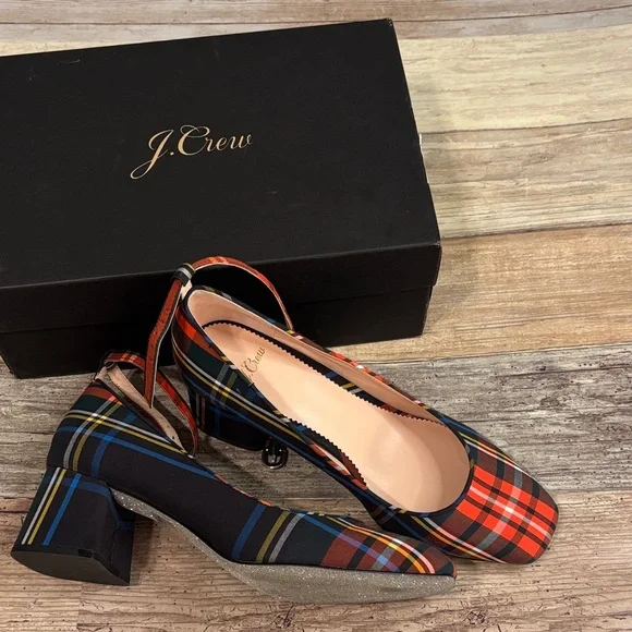 J.Crew Stewart Plaid Heels $148 New! 7.5 - Picture 9 of 10